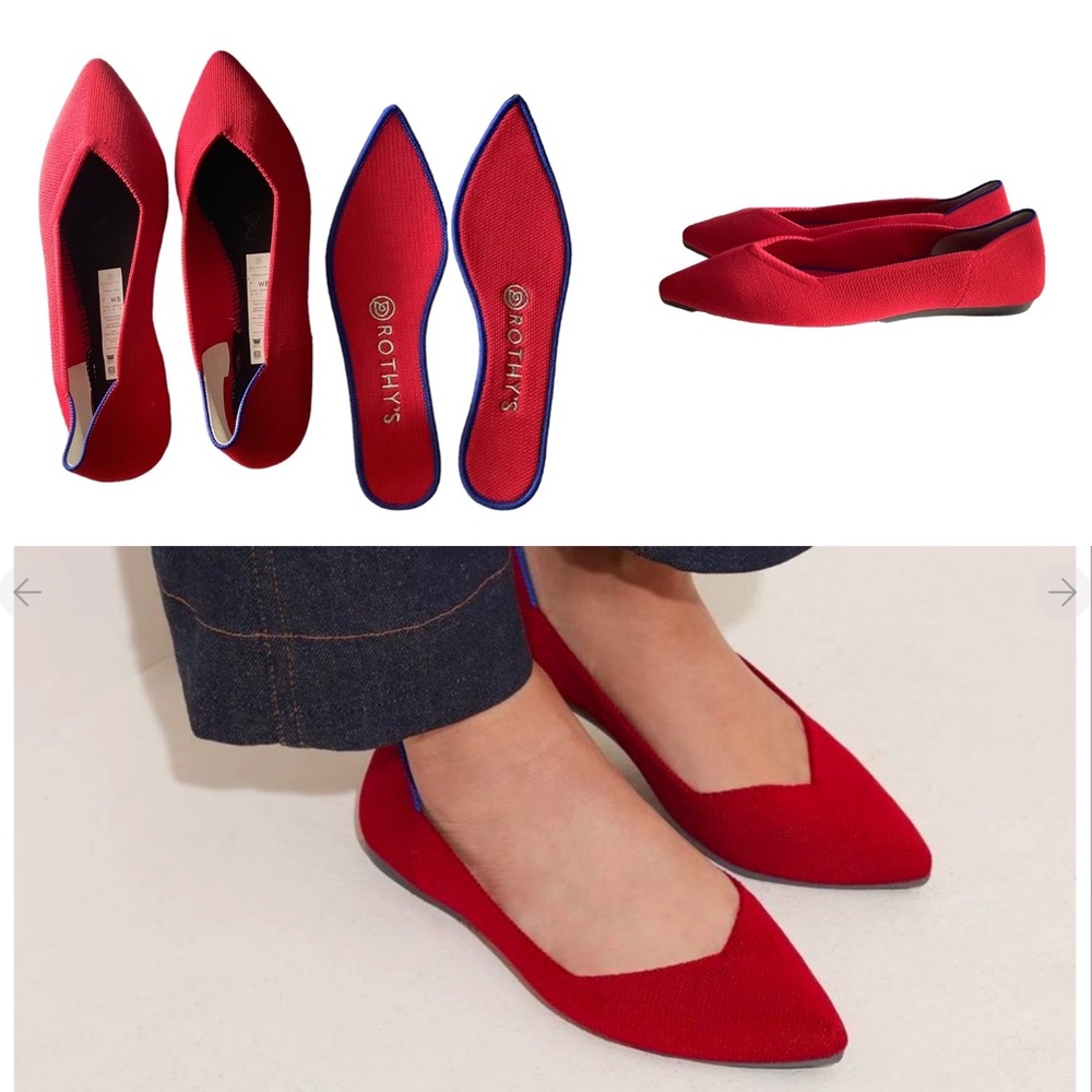 ROTHY’S THE POINT CHILI RED POINTED TOE FLAT SHOES. SIZE 8